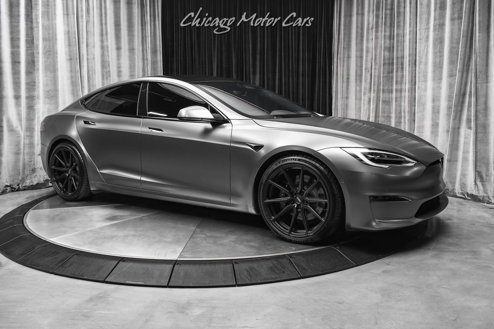 Used 2021 tesla model s plaid sedan autopilot matte gray wrap vossen