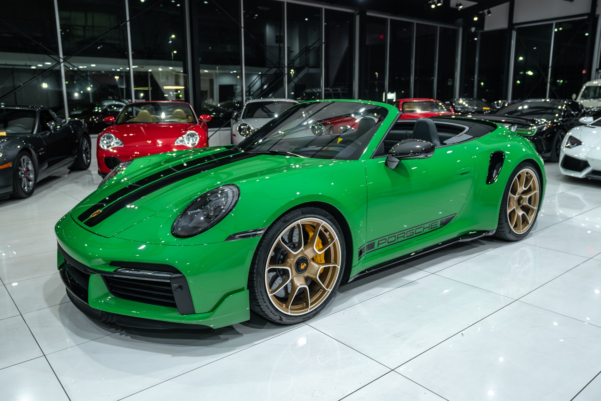 Used-2022-Porsche-911-Turbo-S-Convertible-Python-Green-RARE-Color-Combo-Sport-Exhaust-System