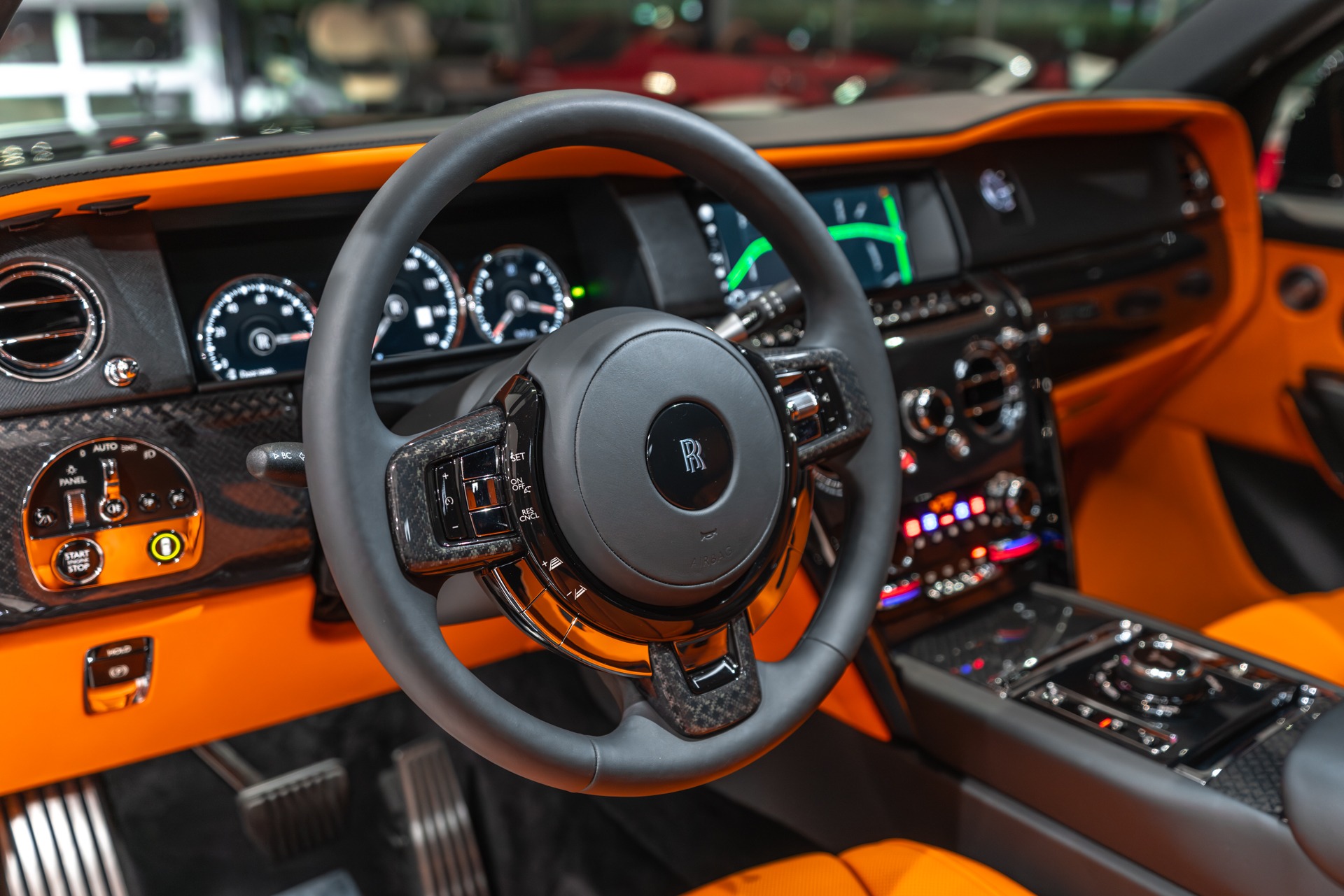 Used-2023-Rolls-Royce-Cullinan-Black-Badge-Original-MSRP-491750-Mandarin-Orange-Interior-Carbon-FIBER