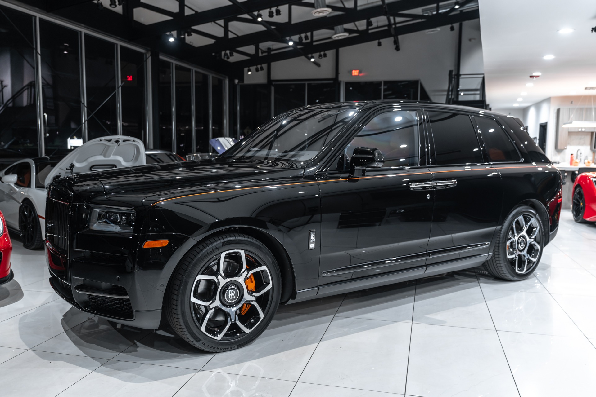 Used-2023-Rolls-Royce-Cullinan-Black-Badge-Original-MSRP-491750-Mandarin-Orange-Interior-Carbon-FIBER