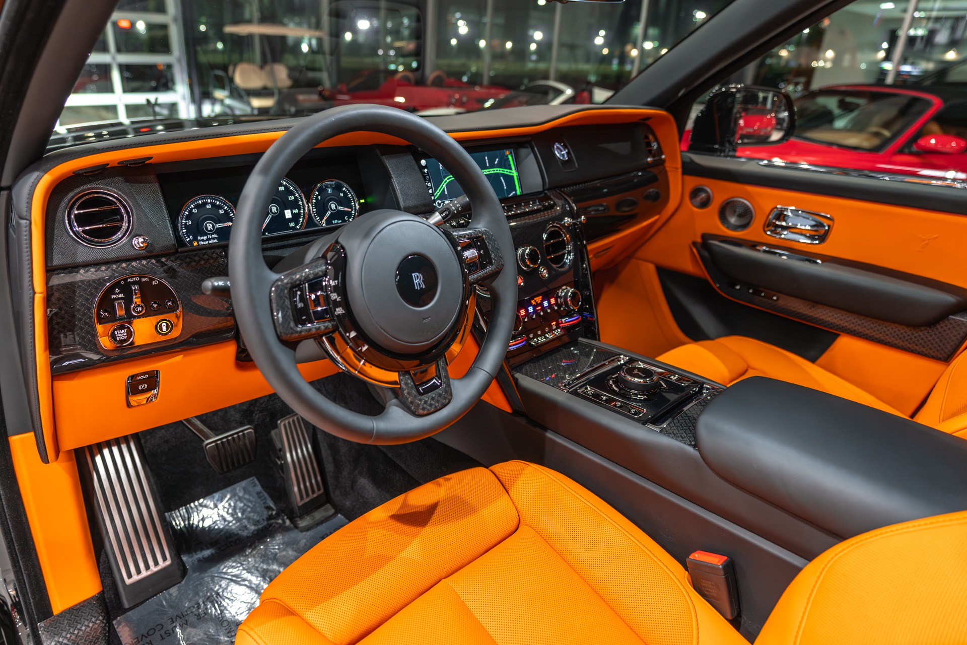 Used-2023-Rolls-Royce-Cullinan-Black-Badge-Original-MSRP-491750-Mandarin-Orange-Interior-Carbon-FIBER