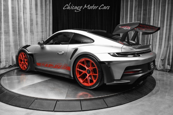 Used 2025 Porsche 911 GT3 RS Weissach Coupe! CCBs! Satin Pyro Red Wheels! 50 Miles! GT Silver! for sale Sold at Chicago Motor Cars in West Chicago IL 60185 3
