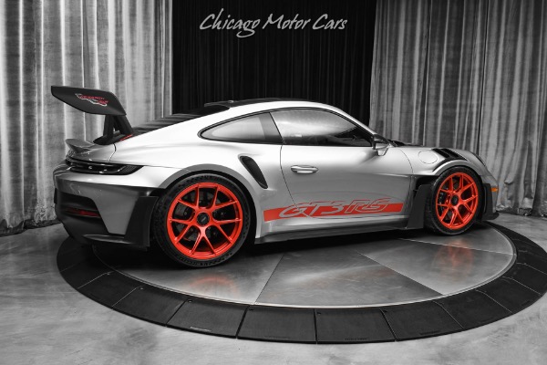 Used 2025 Porsche 911 GT3 RS Weissach Coupe! CCBs! Satin Pyro Red Wheels! 50 Miles! GT Silver! for sale Sold at Chicago Motor Cars in West Chicago IL 60185 5