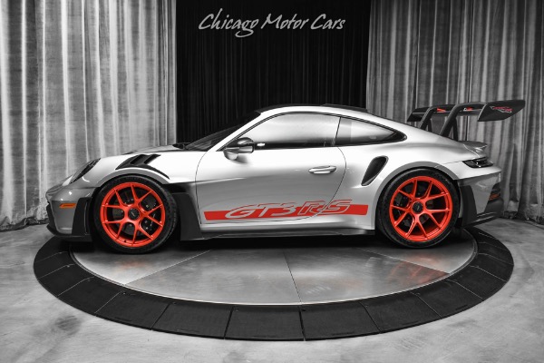 Used 2025 Porsche 911 GT3 RS Weissach Coupe! CCBs! Satin Pyro Red Wheels! 50 Miles! GT Silver! for sale Sold at Chicago Motor Cars in West Chicago IL 60185 1
