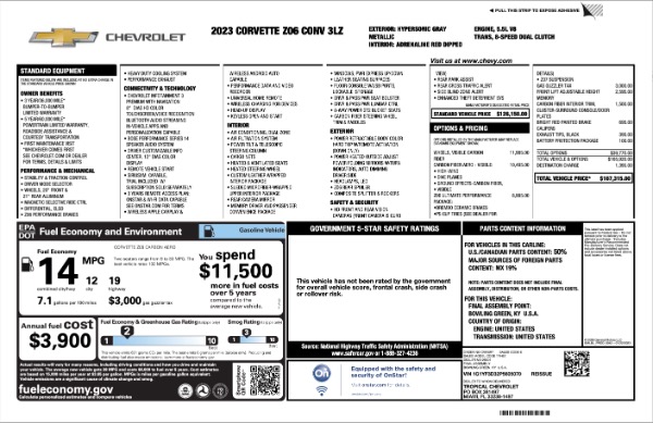 Used 2023 Chevrolet Corvette Z06 Convertible MSRP $167,315+ Full Body Protection Film 3LT LOADED Carbon for sale Sold at Chicago Motor Cars in West Chicago IL 60185 1