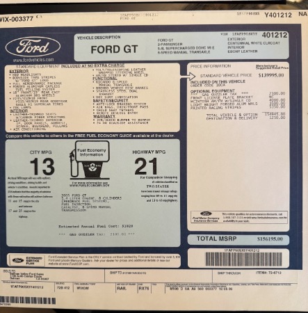 Used 2005 Ford GT All 4 Options Only 2400 Miles! Only 1 Owner from NEW! Collector Quality! for sale Sold at Chicago Motor Cars in West Chicago IL 60185 1