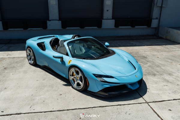 Used 2025 Ferrari SF90 Spider Azzurro La Plata Paint ANRKY Wheels $60k+ Novitec Carbon Fiber Full PPF for sale Sold at Chicago Motor Cars in West Chicago IL 60185 3