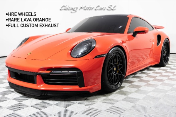 Used 2022 Porsche 911 Turbo S Rare Lava Orange HRE Wheels Carbon Ceramic Brakes Custom Exhaust Loaded for sale Sold at Chicago Motor Cars in West Chicago IL 60185 1