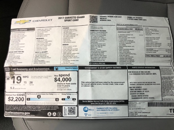 Used 2017 Chevrolet Corvette Grand Sport Convertible 3LT MSRP $87,900+ Akropovic Exhaust for sale Sold at Chicago Motor Cars in West Chicago IL 60185 1