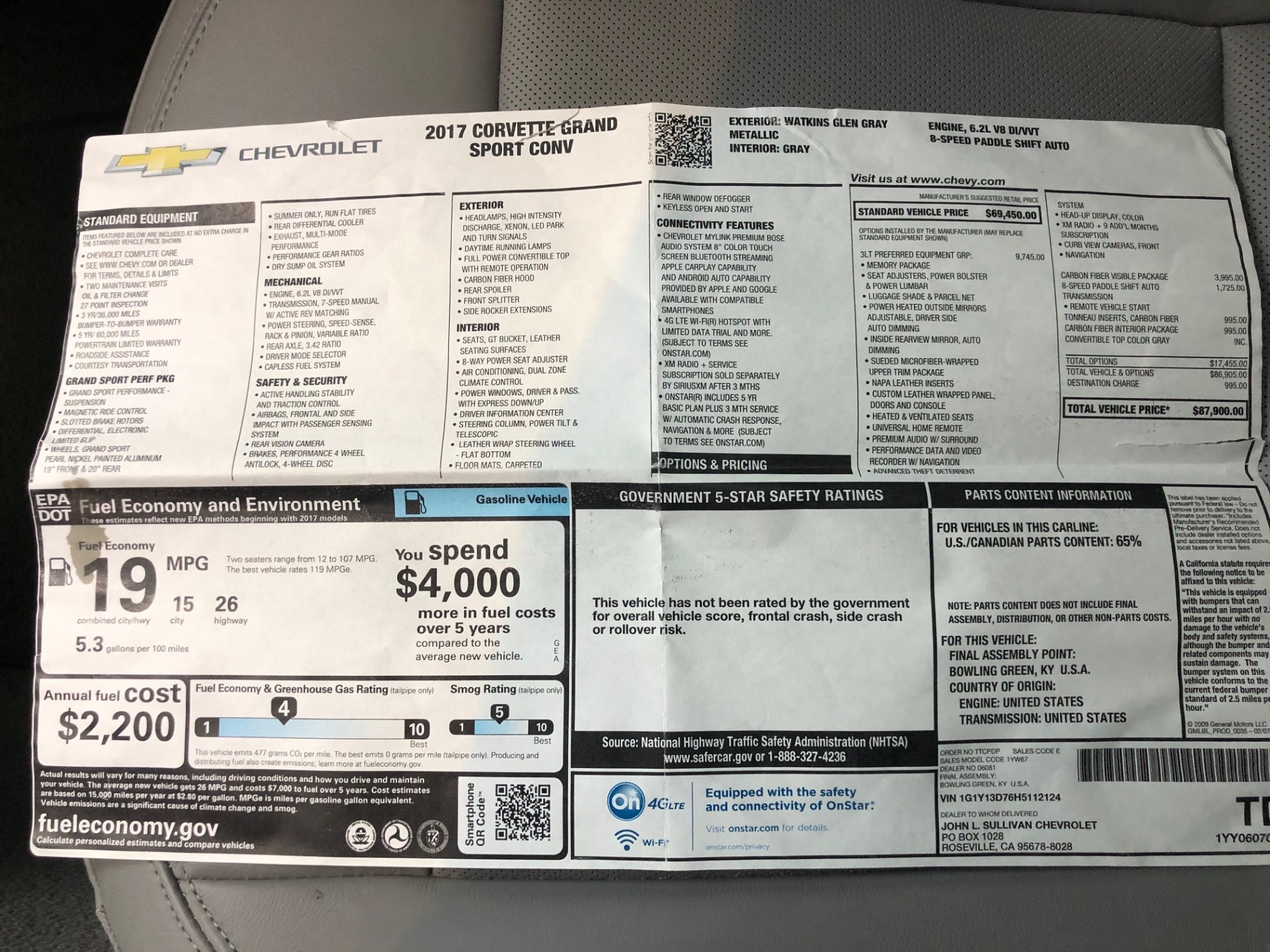 Used 2017 Chevrolet Corvette Grand Sport Convertible 3LT MSRP $87,900+ Akropovic Exhaust for sale Sold at Chicago Motor Cars in West Chicago IL 60185 1