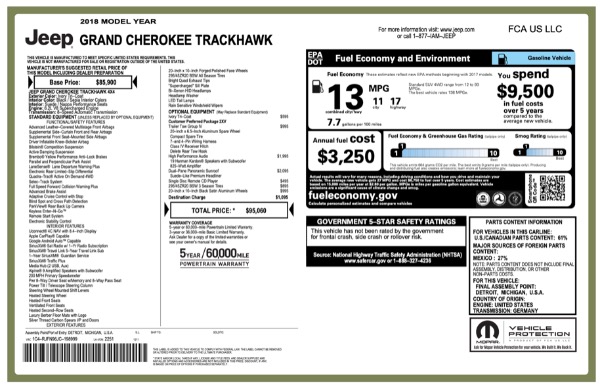 Used 2018 Jeep Grand Cherokee Trackhawk SUV MSRP $95,060+ HIGH-PERFORMANCE AUDIO SYSTEM! for sale Sold at Chicago Motor Cars in West Chicago IL 60185 1