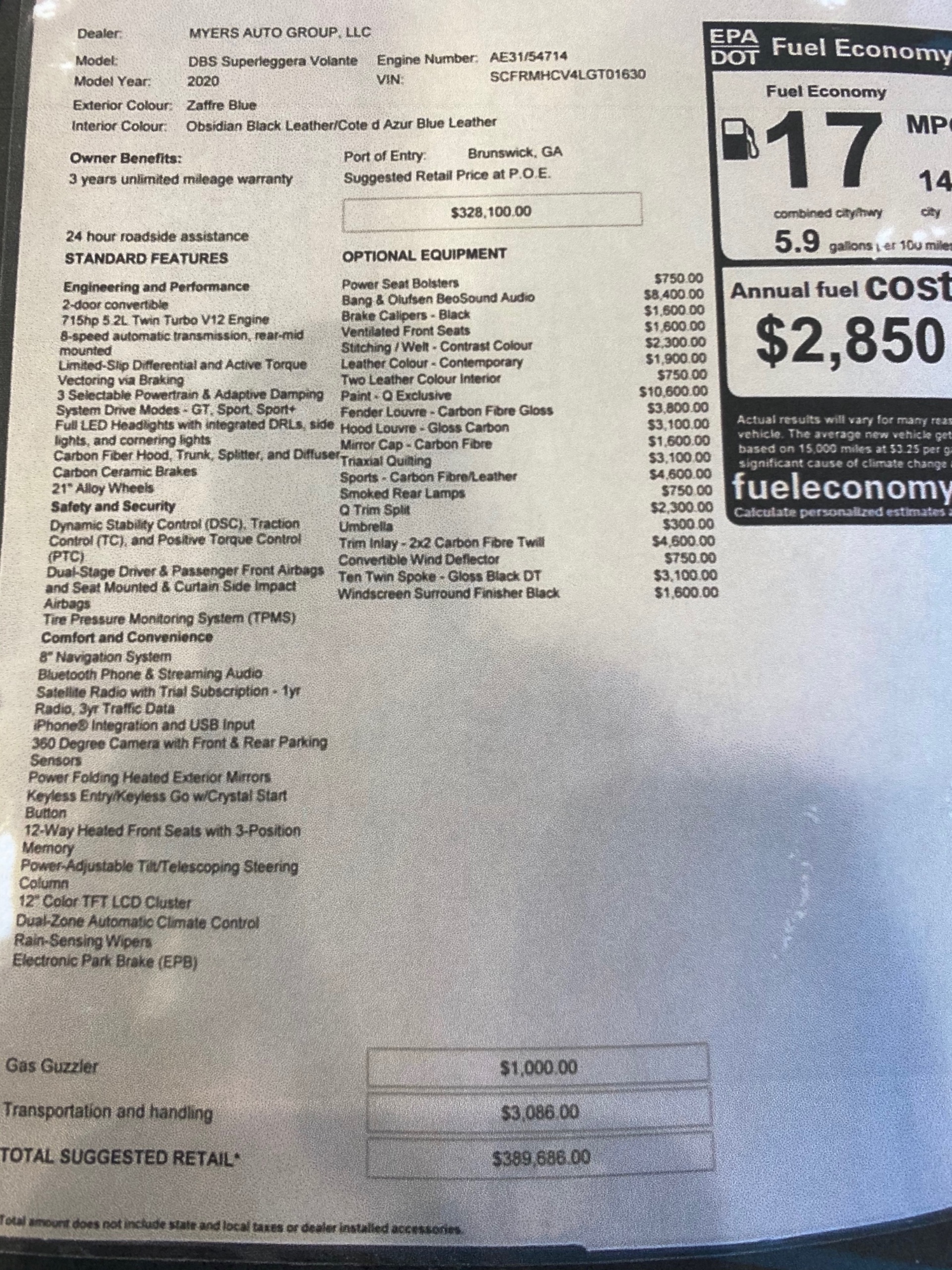 Used 2020 Aston Martin DBS Superleggera Volante MSRP $389,686+ Only 400 Miles for sale Sold at Chicago Motor Cars in West Chicago IL 60185 1