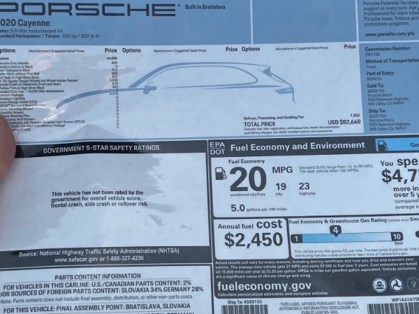 Used 2020 Porsche Cayenne SUV MSRP $82K+ ONLY 745 MILES! PREMIUM PACK! RS WHEELS! for sale Sold at Chicago Motor Cars in West Chicago IL 60185 1